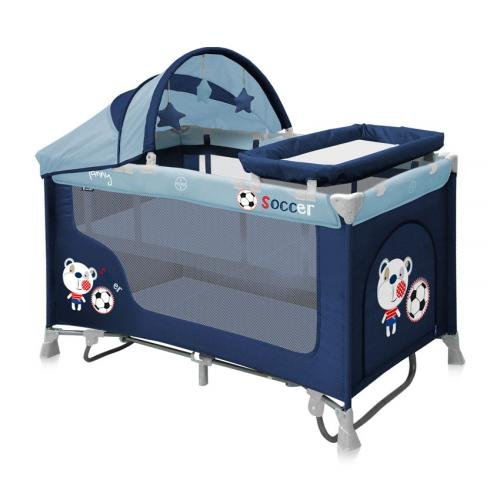 LORELLI PORTABLE BABY TRAVELCOT PLAYYARD NANNY 2 LAYERS ROCKER PLUS BLUE SOCCER