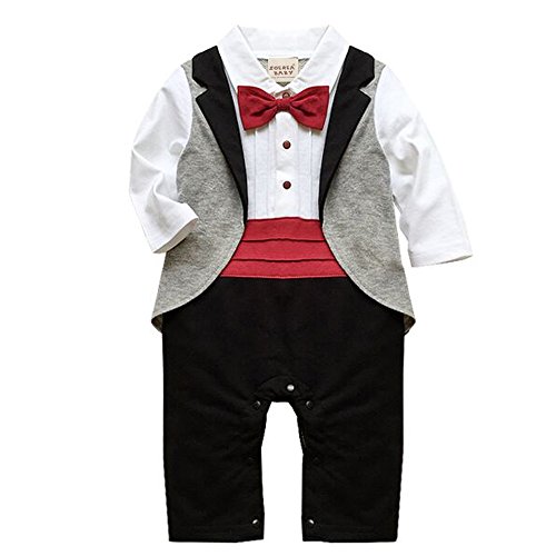 ZOEREA Newborn Infant Toddler Boy Babys Long-sleeved Cotton Gentleman Tuxedo Onesie Romper Jumpsuit Grey Vest Clothes Red Bowknot