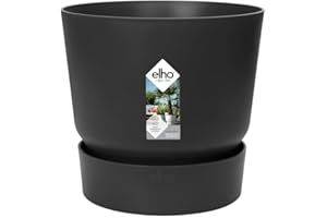 Elho Greenville Round 16 - Macetero por Exterior - 100% Plástico Reciclado - Ø 16.0 x H 15.3 cm - Negro/Living Black