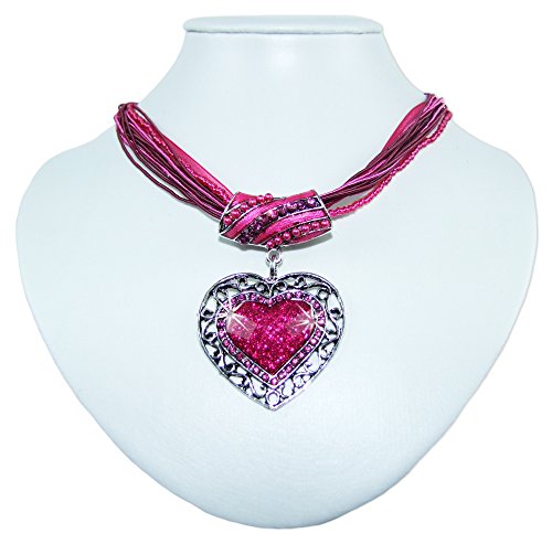 Preisvergleich Produktbild Trachten Collier mit Glitter Herz - Pink