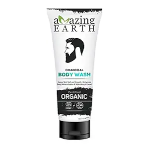 AMAzing EARTH Charcoal Body Wash for Men - Certified Organic, Deep Cleansing, Pollution Control, Oil Control, Dirt Control, Sulphate & Paraben Free, Cruelty Free & Vegan - 100ml