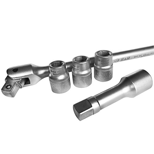 S&R Steckgriff SET 3/4″ 600 mm, Ø 20 mm mit Nüsse 17″,19″,21″: Kraft-Gelenkgriff 3/4″ mit Verlängerung und 3 Steckeinsätze 17″, 19″, 21″ ; Steck-Drehgriff Schiebegriff 600mm, Extra Belastbar – Ø 20 mm, Bruchfest, mattiert, INDUSTRIE QUALITÄT - 3
