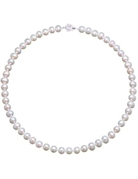 VIKI LYNN 7-8 mm Süßwasser Perlen Halskette in Weiß mit Sterlingsilber 925 Metallteil Geschenk fuer Muttertag