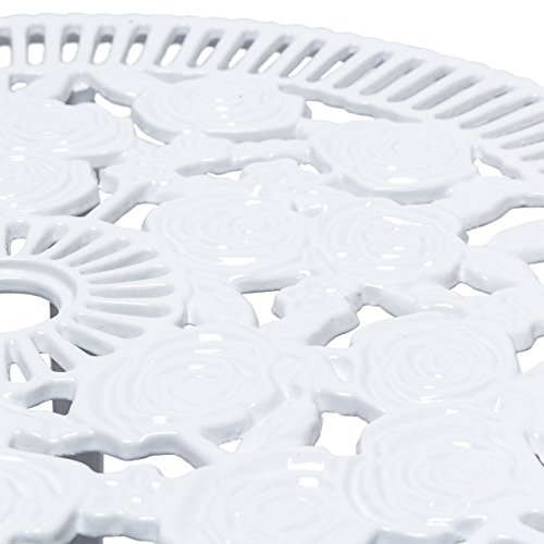Relaxdays Bistrotisch HBT 64 x 50 x 50 cm Gartentisch aus Aluminium Tisch für Terrasse und Wintergarten Gartenmöbel im Jugendstil mit Blumen Muster, weiß - 