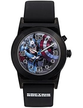Captain America Kinder Quarz-Uhr mit Zifferblatt Analog-Anzeige- und Schwarz Gummiband cta3121