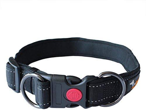 Ondoing Pet Nylon Dog Collar Adjustable Safety Buckle Reflective Webbing Padded L Black