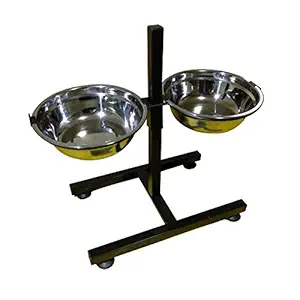 BobbyPet Adjustable Raised Double Stainless Steel Dog Diner Bowls. H-Style Height Elevated Standing with 2.2QT Dual Dog Dish