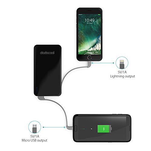 dodocool Mini Bater  a Externa MFI Certificado 5000mAh Ultrafino 2 Puertos Cargador Port  til con Micro USB Cable y Cable de Lightning Desmontable para iPhone 8   8 Plus   X   7   7 Plus   Samsung y otros Negro