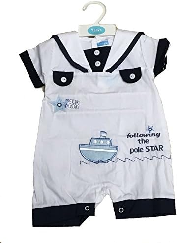 Baby Boys Sailor Romper Outfit White 0-3, 3-6 &amp; 6-9 Months (3-6 Months)
