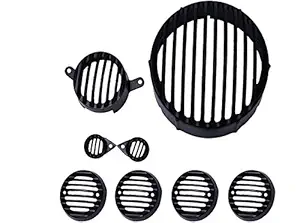 Gate 7 Metal Head Light+Tail Light+Indicator Set Cover+ Parking Set for Royal Enfield Bullet Classic 350 Bike Headlight Grill (Black) Bike Headlight Grill (Black)