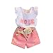 Produktbild Kinder Kleidung Set, Sonnena Baby Mädchen Ärmellos Drucken Tops Weste T-Shirt +Rose Shorts Kurz Hose + Blumen Gürtel Outfits Set Babykleidung Kinderkleider für 2-6 Jahre (6 Jahre, Rose)
