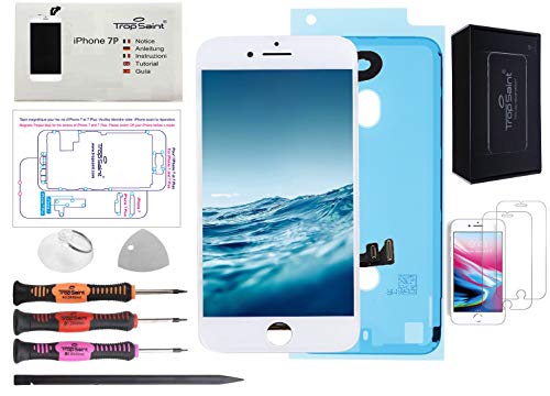 Trop Saint® Vetro Schermo Bianco per iPhone 7 Plus Ricambio Completo LCD Display - Kit di Riparazione con Instruzioni, Attrezzi, Adesivo Impermeabile e 2 x Pellicola Protettiva in Vetro Temprato