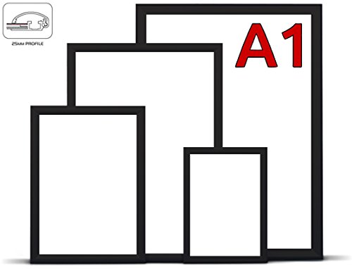 DIN A1 schwarzer Alu Klapprahmen Wechselrahmen Bilderrahmen Plakatrahmen Aluminium mit 25mm Rahmen in schwarz | Größe: DIN A1