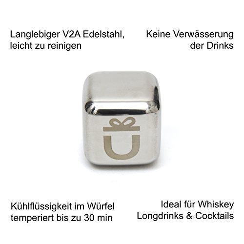Premium Geschenk Set – 8 Edelstahl Eiswürfel + PP-Box + Mikrofasertuch + Silikon-Zange + Disc Pourer. TÜV zertifiziert. Diese ICE-Cubes sind hygienischer und haltbarer, als klassische Whisky Steine … - 9