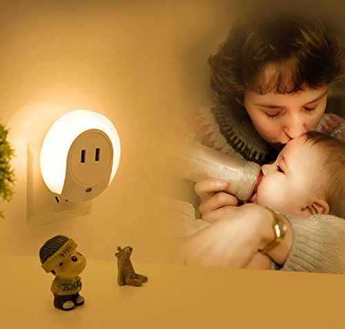 AIGUOZER® Tragbare LED Nachtlicht Nachtlampe mit 2 USB Ladegerät Bewegungsmelder Charger Lichtsensor Nachtbeleuchtung für Kinderzimmer Babyzimmer Handy und Pad - 5
