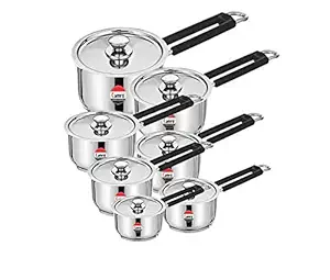 CAMRO Extra DEEP Sauce PAN ENCAPSULATED Bottom Induction Base Stainless Steel with LID Set of 6 (No.10, No.11, No.12, No.13, No.14 & No.15)