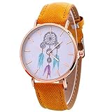 Babysbreath17 Frauen rundes Zifferblatt Quarz-Uhr mit eindeutigem Zeiger Denim-Bügel Wind Bell Mustern Armbanduhr Geschenke Gelb
