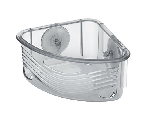 2er Set stabiler Dusch-Korb mit Saugnäpfen für Bad, Dusche, Küche, WC etc. in transparent für die Eckablage ohne Bohren - 2