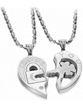 EP Original Paar Halskette Gebrochene Herz Kette aus 925er Silber mit Gravur ‘ I LOVE YOU “ - inkl.Samt-Schmuckkästen...