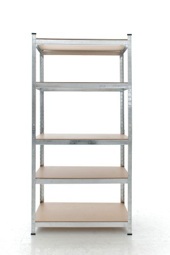 CLP Schwerlastregal BIG, Metall, verzinkt, Tragkraft 1325 kg, 180 x 90 x 45 cm, Lagerregal 5 Böden silber - 2
