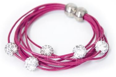 Leather bracelet Shamballa bracelets magnetic clasp bracelet with 5 rhinestone balls "Juicy" NEW