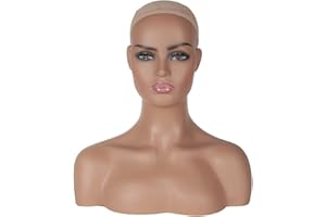 JINGFA Realistic Female Mannequin Head With Shoulder Wig Head Display Manikin Bust Head for Wigs,Makeup,Beauty Accessories Displaying