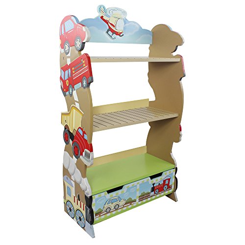 Fantasy Fields by Teamson Transportation Childrens Wooden Bookcase Storage Kids Bookshelf 10040A