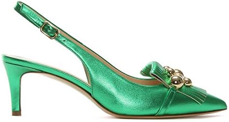 Daniel Luner Green Metallic Leather Embellished Sling Back Heels 37 Green Leather
