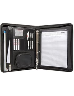 Genie A4 Schreibmappe mit herausnehmbarem Ringbuch (Frankfurt, rundum Reißverschluss, inkl. Schreibblock, in Lederoptik...