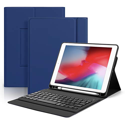 OMOTON Funda con Teclado iPad 9.7, Compatible con iPad Air 2/ iPad 2018/ iPad 2017/ iPad Air/ iPad Pro 9.7, Teclado Bluetooth Español, Funda Azul