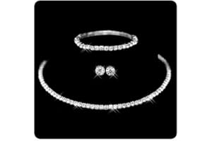 Wedity Bridal Crystal Necklace Silver Earrings Bracelet Set Wedding Choker Necklaces Wedding Jewelry for Women and Girls