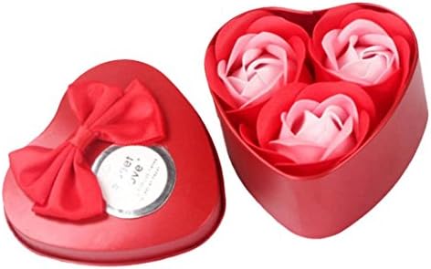 3Pcs Heart Bath Body Soap Scented SOEMSUN with Cute Beautiful Box Case Petal Rose Flower Soap Wedding Decoration Gift Best (Red)