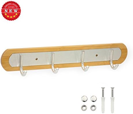 Hook Rack (NEW Design) 4 Hooks Exquisite Aluminum Alloy Coat Rack Hooks, Wall Hook Rails, Bamboo-Wood Rack Rail Towel Rail, Key Rack Durable Key Rails, Rack Rail, Hat Rack