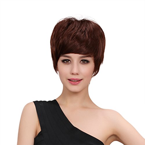 Bigood Fluffy Mature Elegant Curly Short Light brown Lady Full Wig 22cm