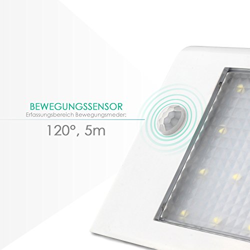 Deckey LED Solarleuchte mit Bewegungsmelder 20 LEDs Solarlampe Wandleuchte Außenleuchte 3W Kaltweiß (1 Stück, Weiß) - 4