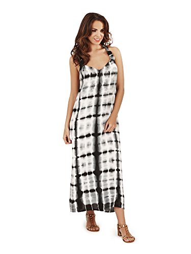 Pistachio, Ladies Tie Dye Check Racer Back Maxi Dress, Black, Large (UK 16-18)