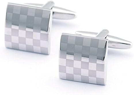 Smok Oko Silver 2 PCS Mens Stainless Square Checkerboard Shirts Cufflinks