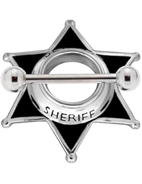 Brustwarzen Piercing Sheriff Stern Chirurgenstahl Hantel 925 Sterling Silber