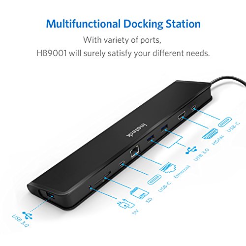 Inateck USB-C Hub mit USB C Anschlüssen, HDMI, USB 3.0, Gigabit Ethernet und SD-Kartenleser Port , Typ C Laptop Dockingstation mit 60 W Netzteil Unterstützung für 2016 Macbook und Chromebook Pixel (HB9001) - 2