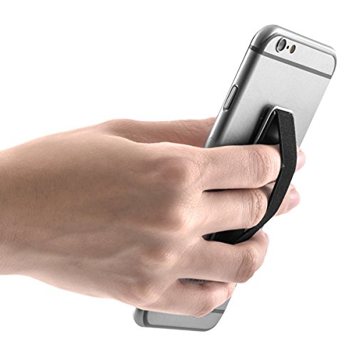 kwmobile supporto per dita per cellulare - sostegno adesivo con cavalletto e fascetta elastica - impugnatura stand universale per smartphone - nero