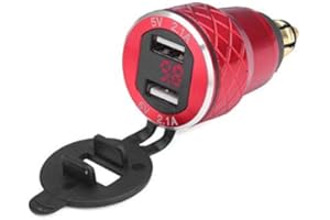 Viviance 12V-24V 4.2A Voltmeter Red Motorcycle Dual USB Charger DIN Socket For BMW Motorbike (Red)