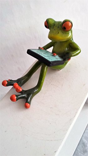 Frosch hellgrün, sitzend mit Laptop, Kunststein, Computerfreak, formano Deko - 2