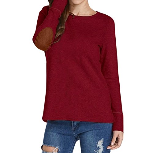 Preisvergleich Produktbild Mode Langarmshirts Langärmliges Oberteil CLOOM Damen Rundhals Sweatshirt Frühling Tunic Oversize Oberteile Frauen Pullover Sweatshirts Streetwear Kurze Swing Jumper (Weinrot, M)