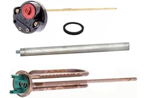 ALL4SALE KIT REPARACIÓN TERMO ELECTRICO RESISTENCIA CURVA 1500W + ANODO MAGNESIO + JUNTA GOMA + TERMOSTATO VARILLA 270mm