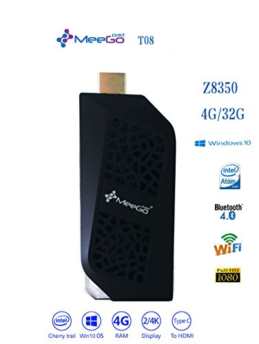 MeegoPad T08 MINI computer-Z83 Mini PC Stick Z8350 4GB/32G Win10 USB Type C (Intel Atom Cherry Trail x5-Z8350, GPU Intel Integrated HD Graphics, 4GB DDR3L, 32GB EMMC, Intel HD, Dual-Band WiFi WLAN, USB 3.0, Type C, HDMI, SD, Bluetooth, Windows 10)Set-top Box