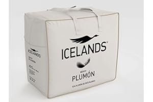 Kimbatex Textil Hogar Tienda Icelands Edredón Nórdico de Plumón, 92% Plumón de Pato, 275 g/m², Algodón 240 Hilos, Blanco con Vivo Beige (Cama 150cm (240x220cm))