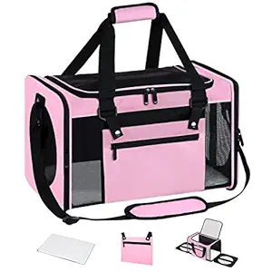 PinPon Pet Pet Carrier Airline Approved Collapsible Travel Dog Crate Three-Sided Entrance Cat Bag for Traveling Outdoor Camping Pink