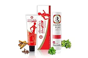 Inhaler for Nose Decongestion - Siang Pure - Premium - 2 cc (1 pc) & Relief Cream for Cold -Cough & Pain Relief - Siang Pure -30 gms (1 pc)