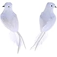 POFET 2pcs Artificial Foam Feather White Birds Decorative Fake Doves Pigeon Bird for DIY Craft Home Ornaments Garden Wedding Décor