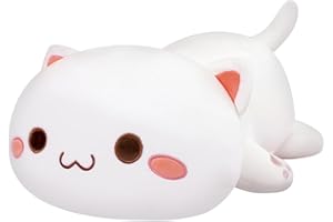 Fiotha Gattino Morbido Cuscino Anime, 40 cm Tenero Peluche Gatto Peluche, Gatto Peluche Gigante Kawaii,Regalo Creativo per Bambini Regali di Natale, Halloween, Compleanno per Bambini (Bianco)